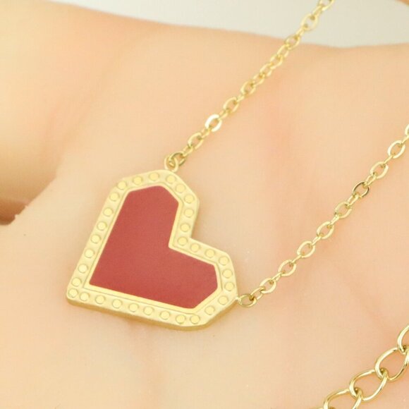 Red Heart Pendant Yellow Necklace with Elegant Gold Plated Chain, XPNL0377 - Picture 1 of 13
